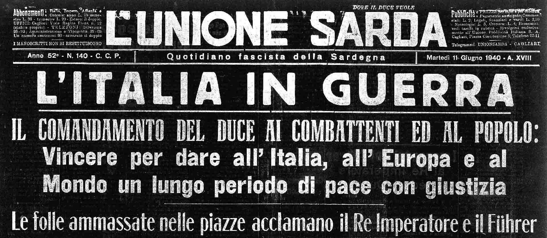 L’Unione Sarda negli anni del Fascismo: dove il Duce vuole